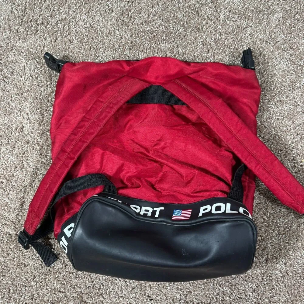 Vintage Ralph Lauren Polo Sport Bag Zip Backpack Red Black